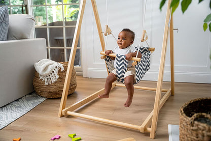 Spruce Blue Wave | Wooden Baby Swing Chair with Stand, Foldable