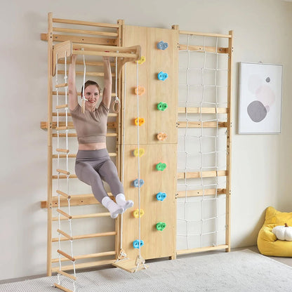 Walnut 95" | 9-in-1 Swedish Ladder Wall Gym and Indoor Climbing Wall