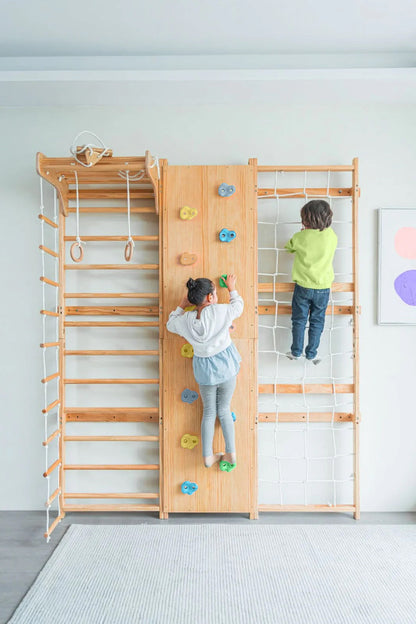 Walnut 95" | 9-in-1 Swedish Ladder Wall Gym and Indoor Climbing Wall