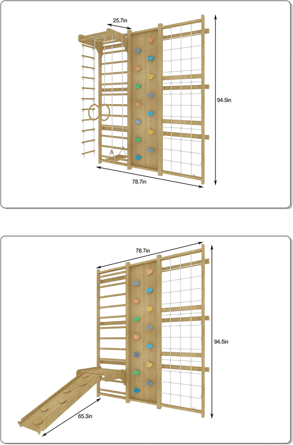 Walnut 95" | 9-in-1 Swedish Ladder Wall Gym and Indoor Climbing Wall