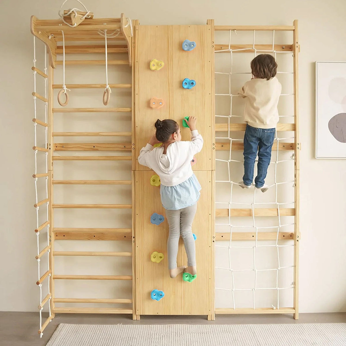 Walnut 95" | 9-in-1 Swedish Ladder Wall Gym and Indoor Climbing Wall