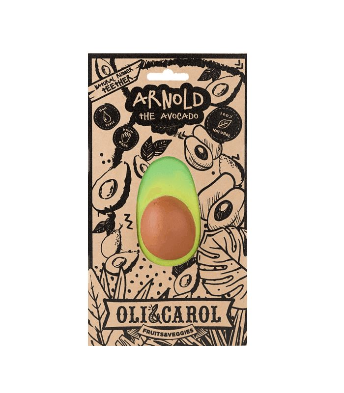 Olie and Carol Arnold the Avocado Natural Rubber Teether package
