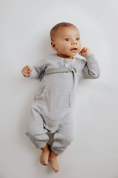 Gray Baby Ribbed Playsuit with pockets
