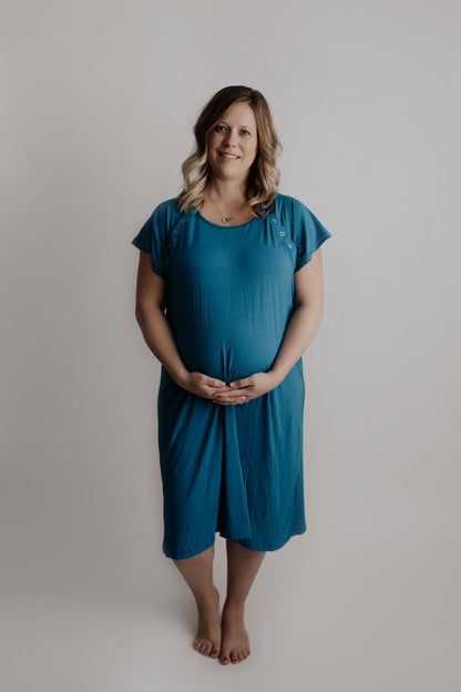 Blue Mommy Labor and Delivery Nursing Hospital Gown