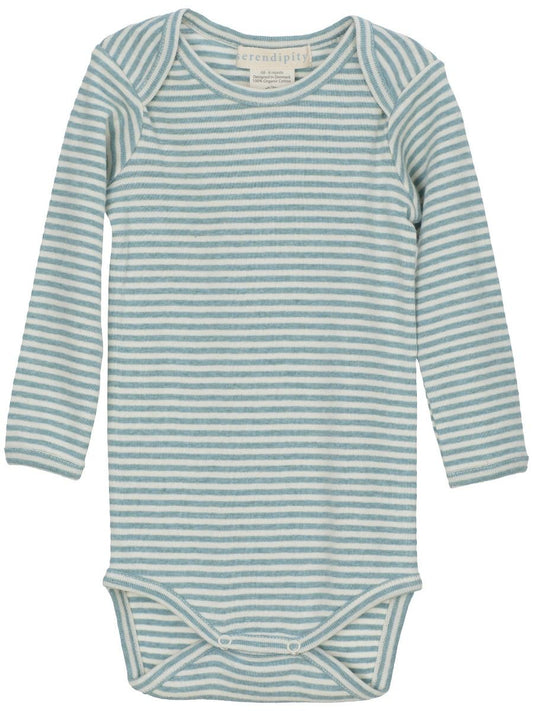 Long Sleeve Bodysuit, Ocean Blue and Off-White Striped