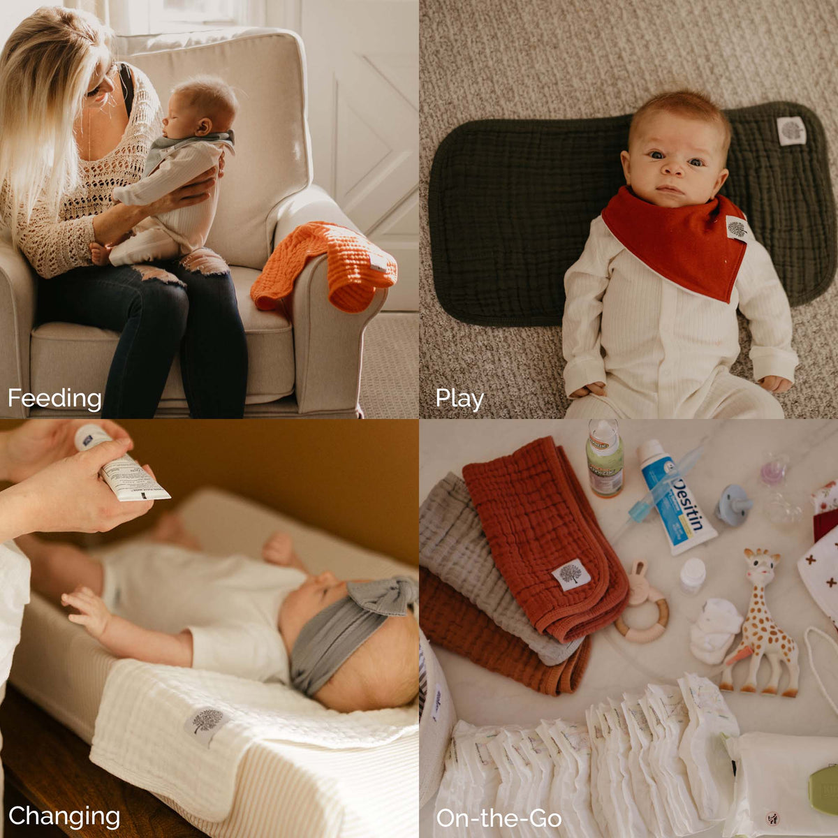 Pebble Set - Muslin Burp Cloths (4 Pack)