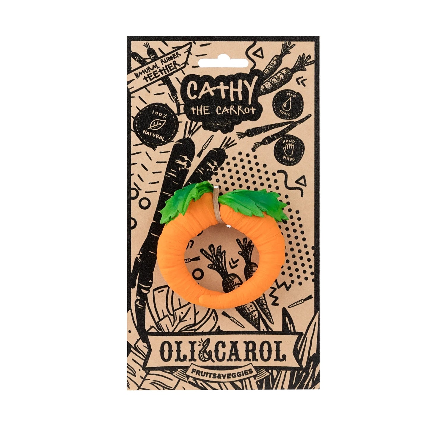 Olie and Cathy the Carrot Natural Rubber Teether in Package