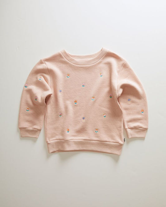 Warm Blush Embroidered Flower Sweatshirt