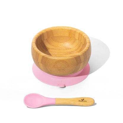 Baby Bamboo Stay Put Suction Bowl + Spoon , Pink