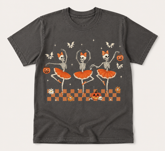 Kids Dancing Skeleton Ballerinas Halloween Youth Comfort Colors® T-Shirt | Vintage Fall Graphic Tee