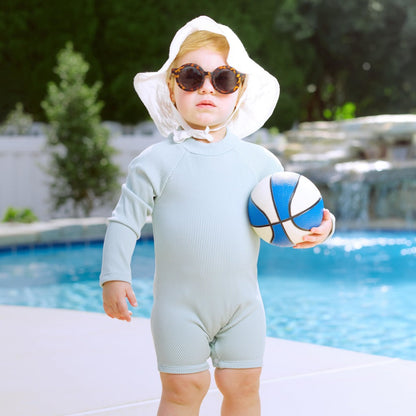 Ribbed Long-Sleeve Swimsuit for Baby · Rash Guard · Shorts · Gender-Neutral · Mint Color