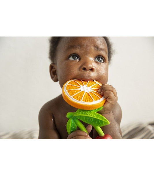 Olie and Carol Clementino the Orange Natural Rubber Teether with Baby