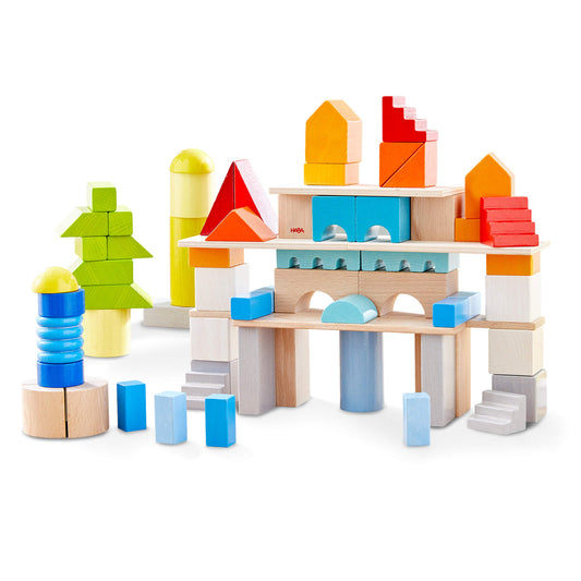 Colored Wooden Building Blocks - 85 Piece Set