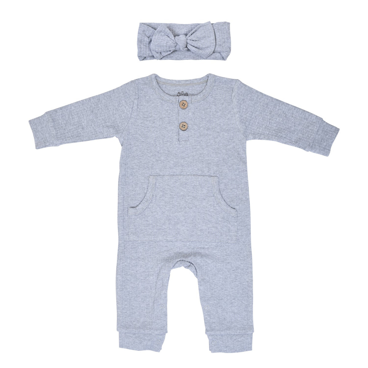 Gray Baby Ribbed Playsuit with pockets