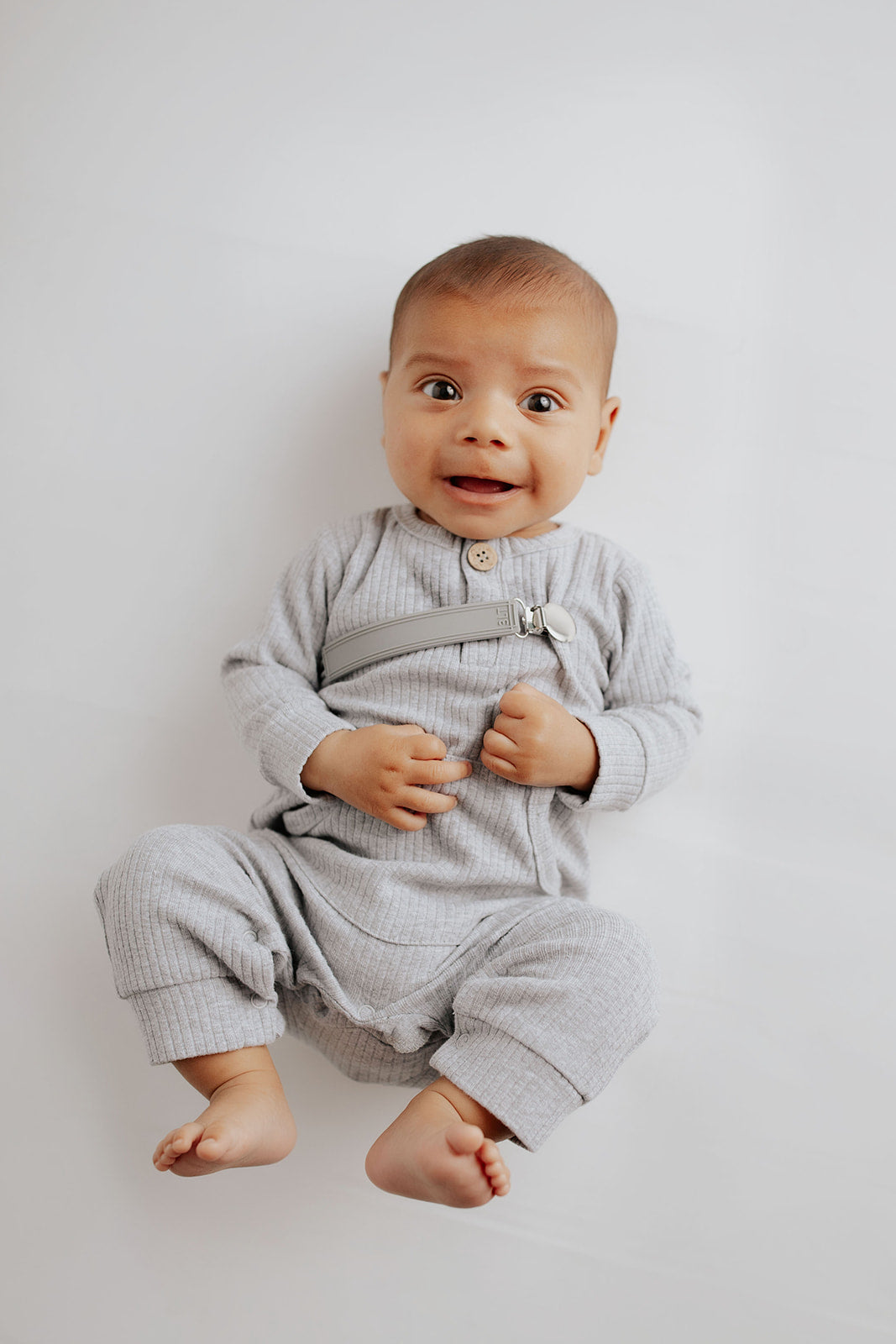 Gray Baby Ribbed Playsuit with pockets