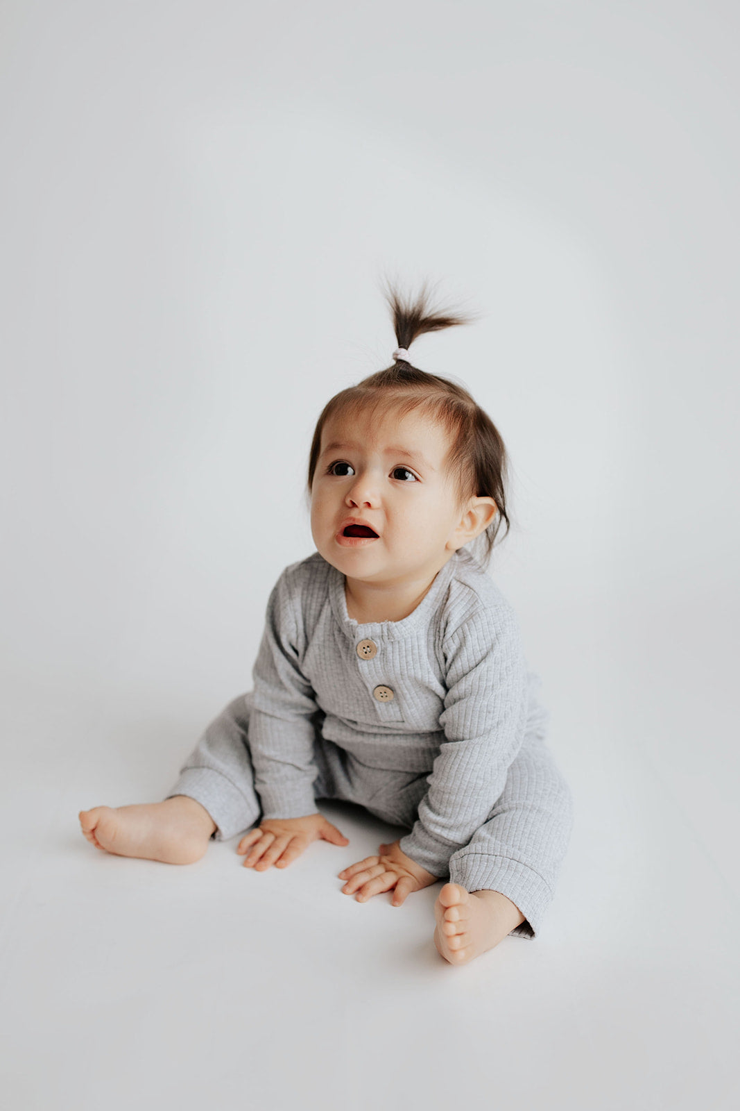 Gray Baby Ribbed Playsuit with pockets