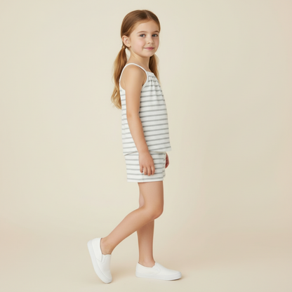 Organic Tank Top & Shorts Set - Fog Stripes