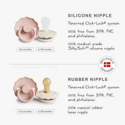 FRIGG Rope/Daisy Silicone Pacifier (Sunflower/Fuchsia) 2-Pack (6-18 Months)