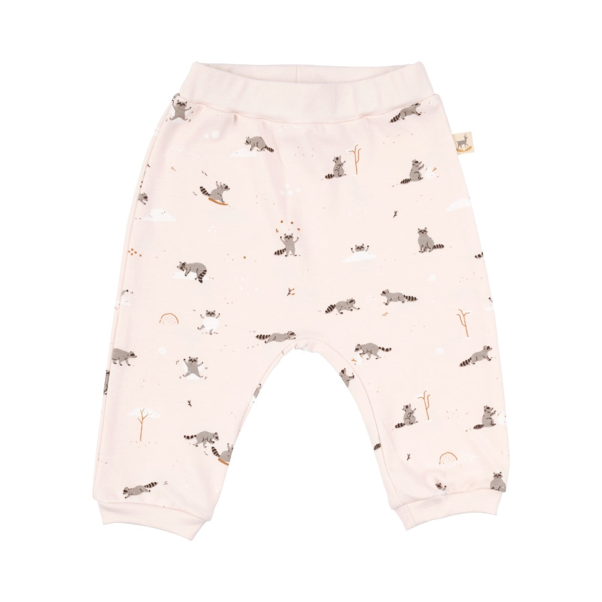 Frolicsome Raccoons Organic Cotton Pants, Pearl