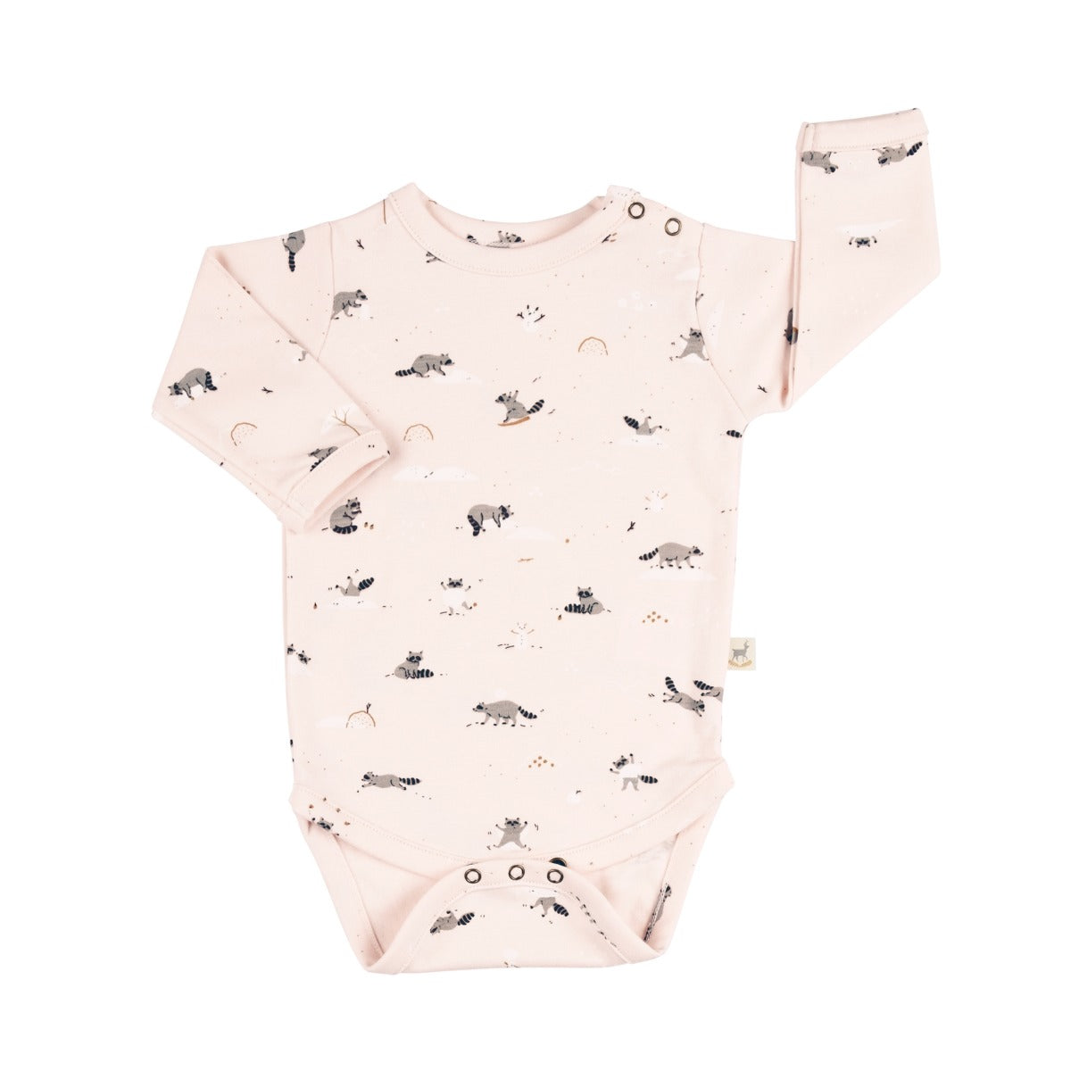 Frolicsome Raccoons Long Sleeve Bodysuit, Pearl