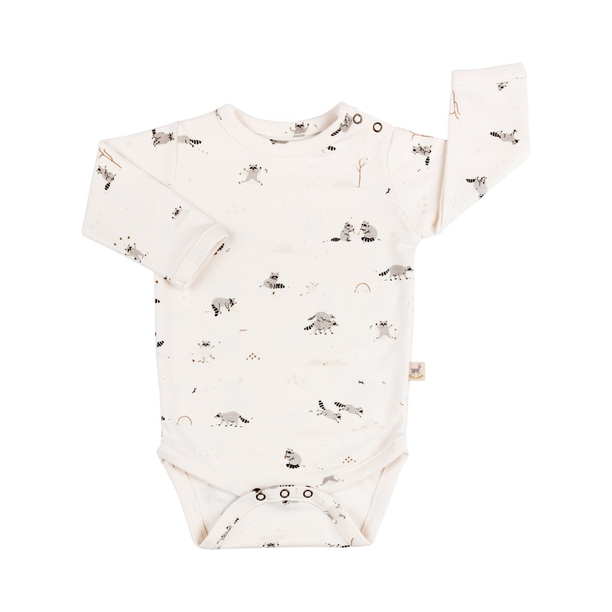 Frolicsome Raccoons Long Sleeve Bodysuit, Sea Salt