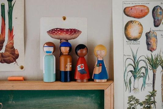 Hand Painted Wooden Peg Dolls, The Essential Workers