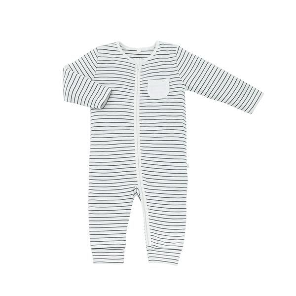 Grey Stripe Organic Clever Zip-Up Footed Sleepsuit