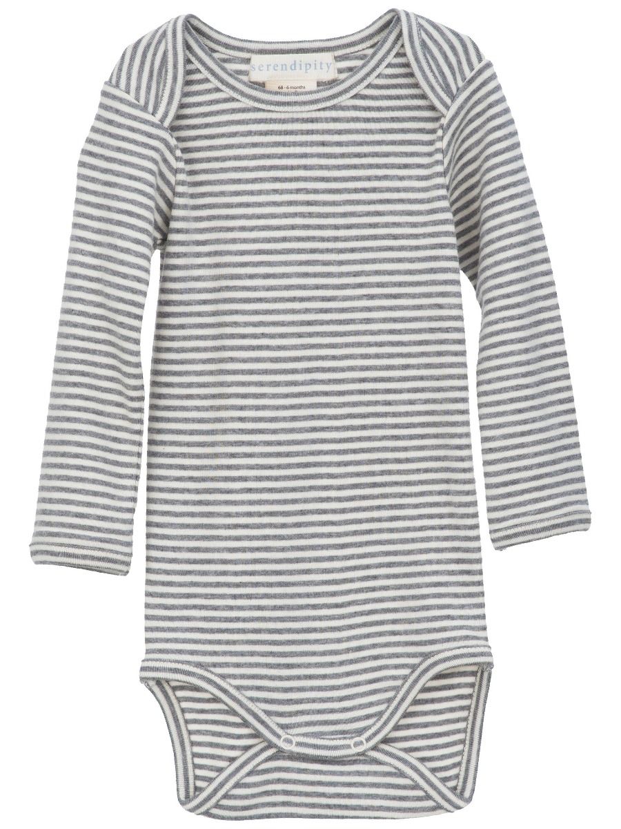 Long Sleeve Bodysuit, Grey and Off-White Striped