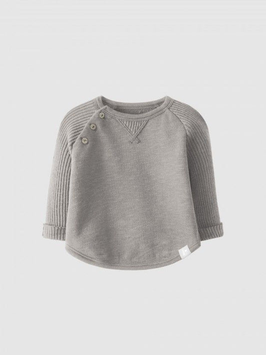 Grey Sweater with Ribbed Jersey Sleeves