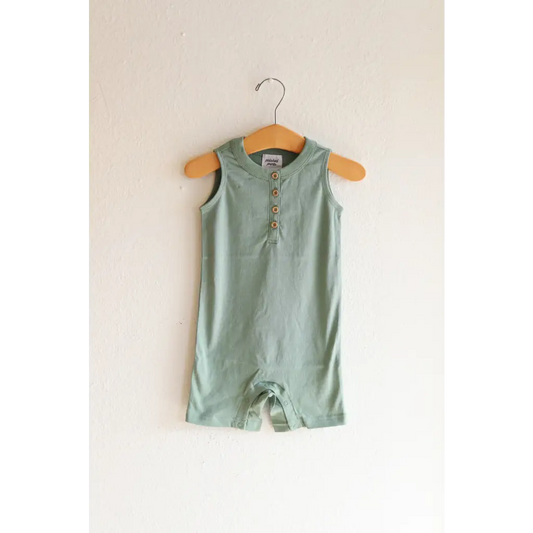 Super Soft Organic Cotton Henley Romper in Sage Green for Babies