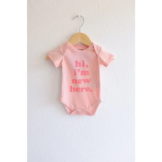 Hi, I'm New Here Pink Organic Cotton Baby Onesie