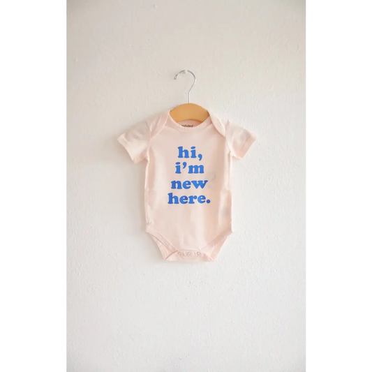 Hi I’m New Here Organic Cotton Baby Onesie in Blue