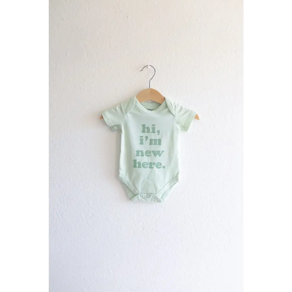 Hi, I'm New Here Mint Organic Cotton Baby Onesie