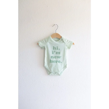 Hi, I'm New Here Mint Organic Cotton Baby Onesie
