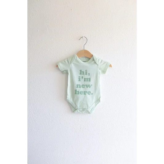 Hi, I'm New Here Mint Organic Cotton Baby Onesie
