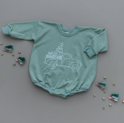 Christmas Tree Truck Sweatshirt Romper