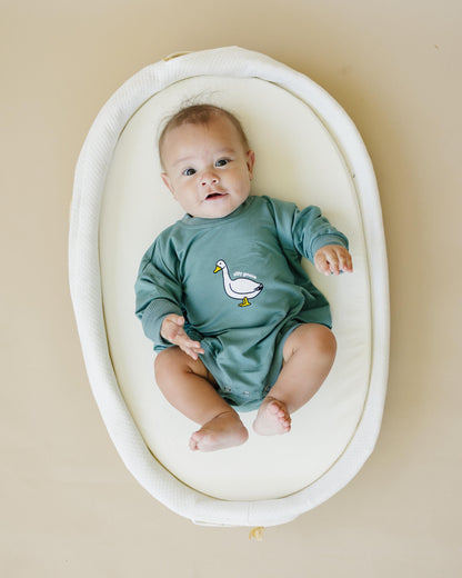 Silly Goose Bamboo Baby Romper - Teal or Blue - Infant Baby Toddler