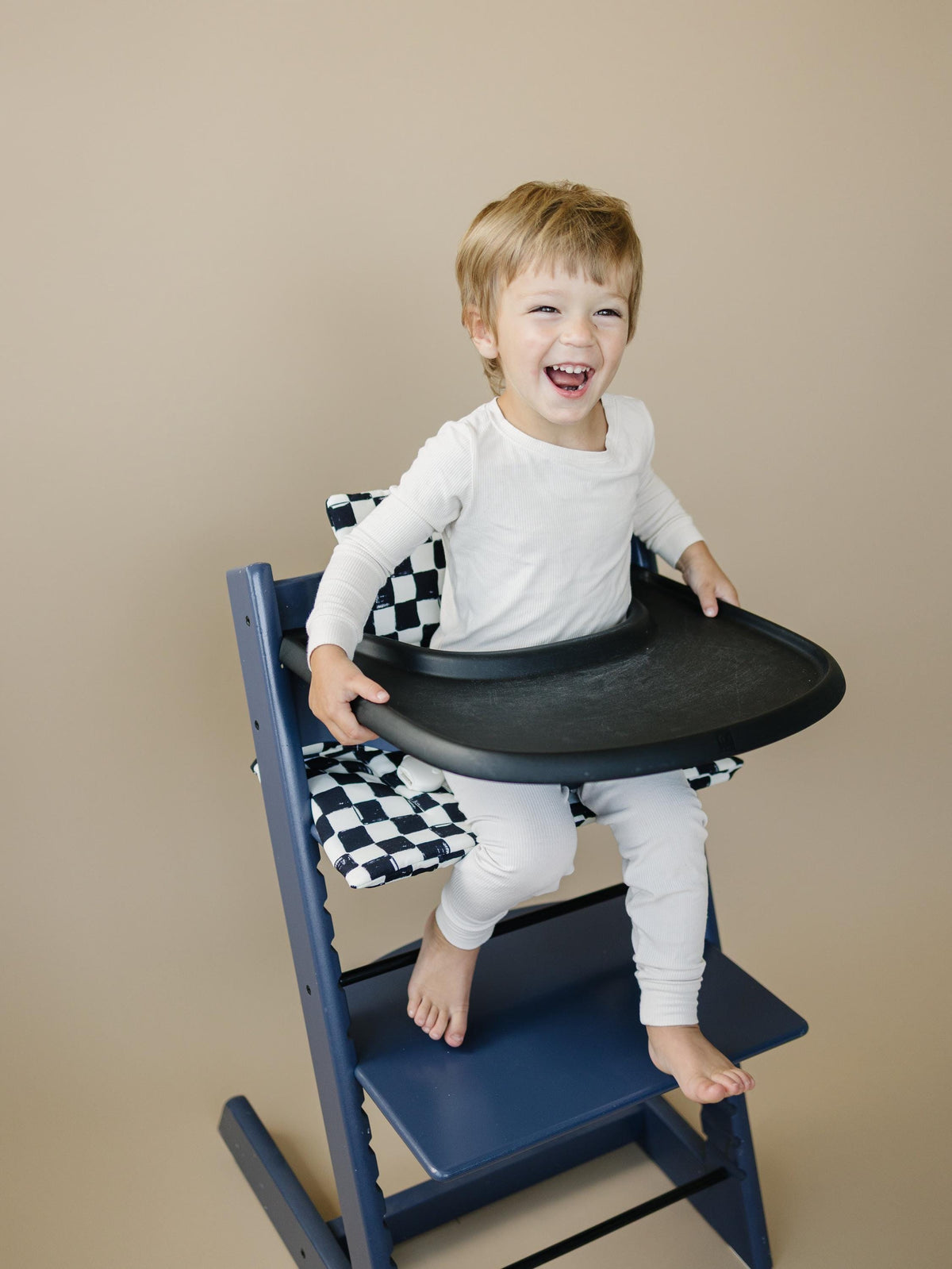Black & White Checkered Highchair Cushion - Wipeable Stokke Tripp Trapp Cover