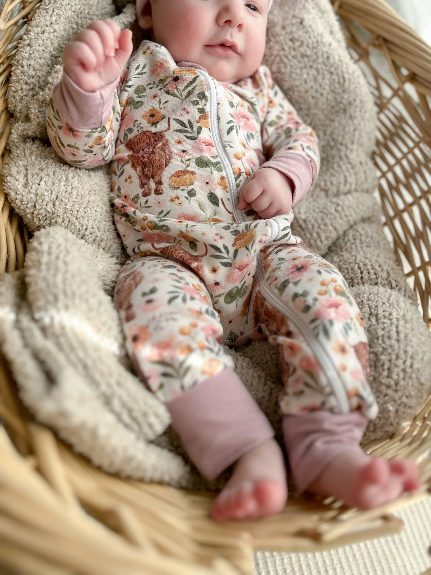 Highland Cow Bamboo Zipper Romper