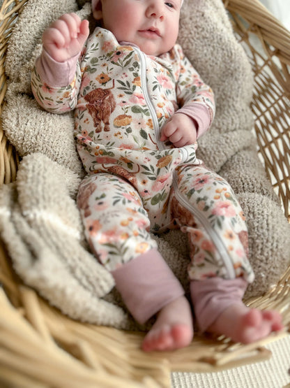 Highland Cow Bamboo Zipper Romper