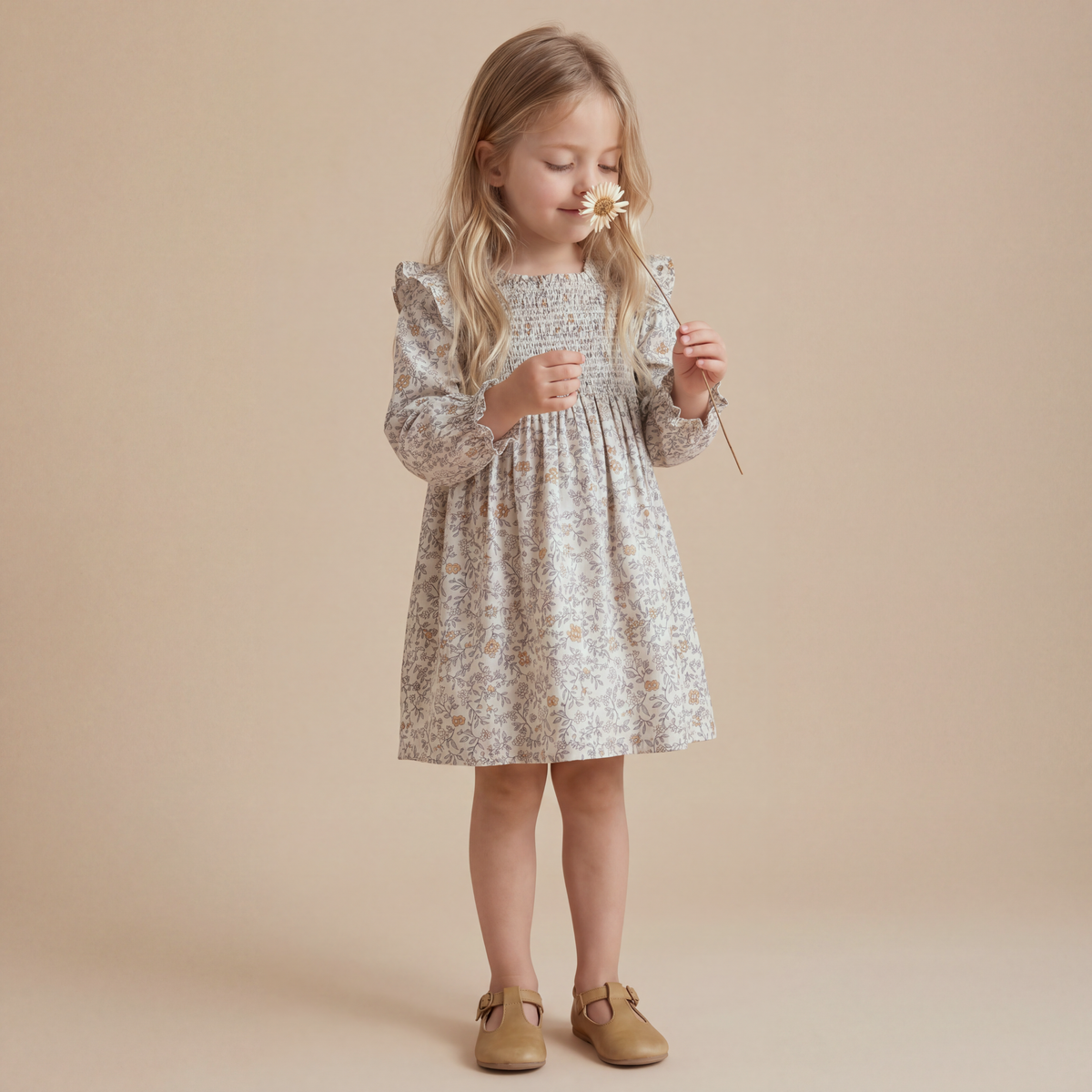 Organic Smocked Ruffle Dress - Ivy