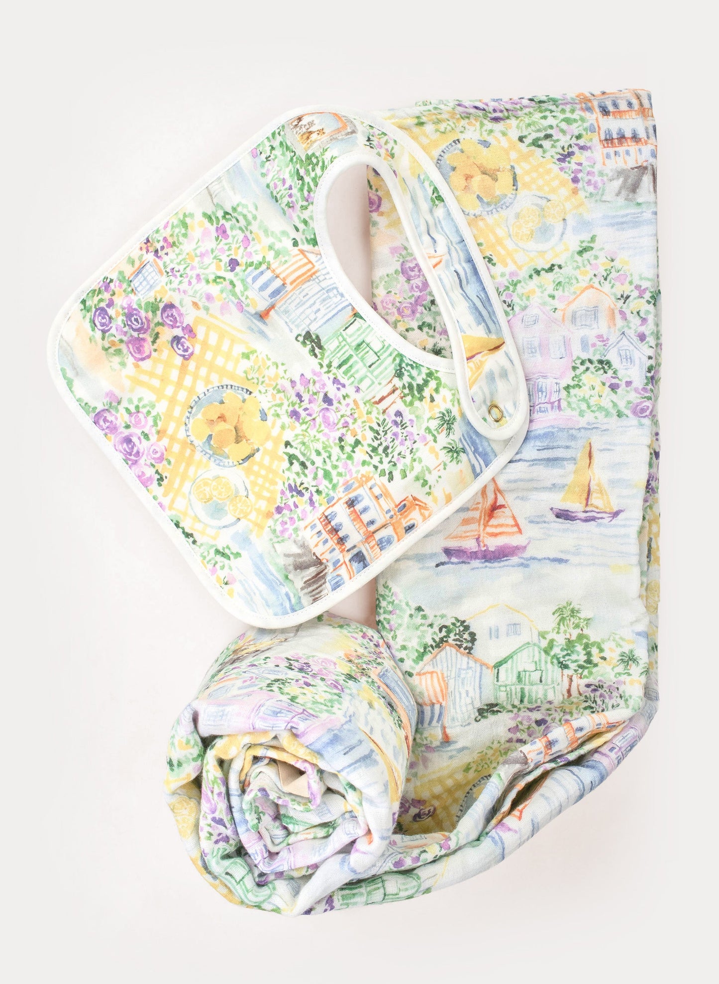Baby Bib & Shawl Blanket Set - Limoncello