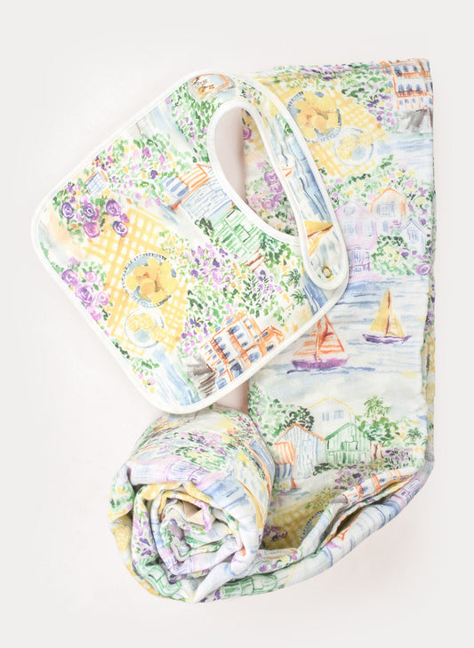 Baby Bib & Shawl Blanket Set - Limoncello