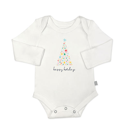 long sleeve graphic bodysuit | happy holidays tree