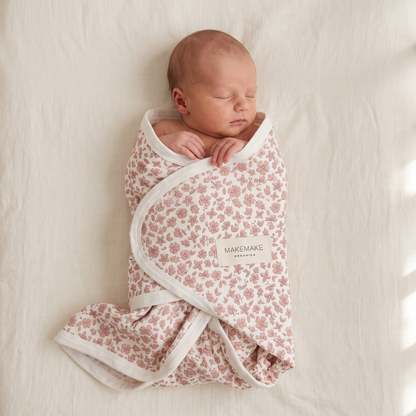 Organic Swaddle Blanket & Hat Set - Wild Petal