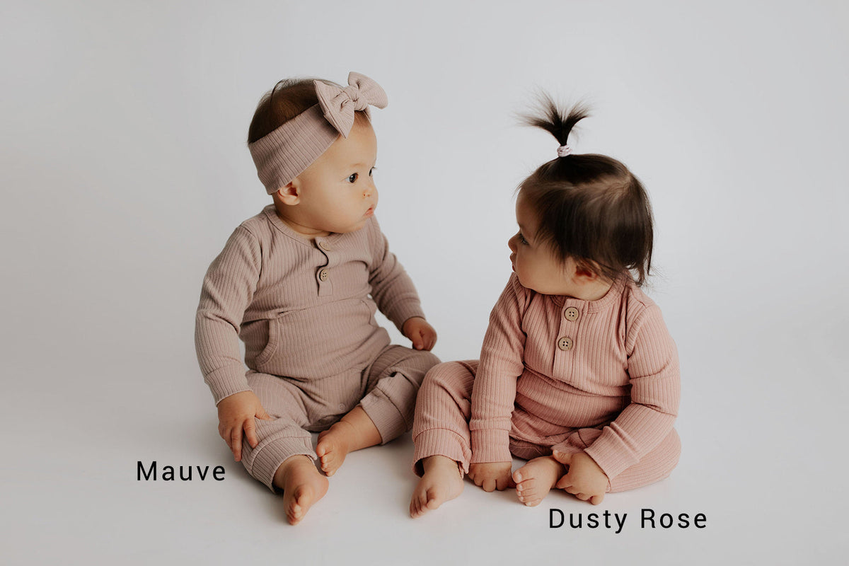 Mauve Baby Ribbed Playsuit with pockets