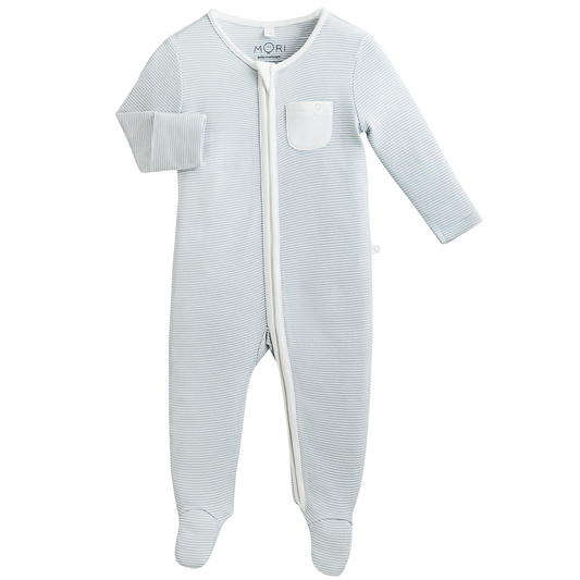 Blue Stripe Organic Clever Zip-Up Footed Sleepsuit
