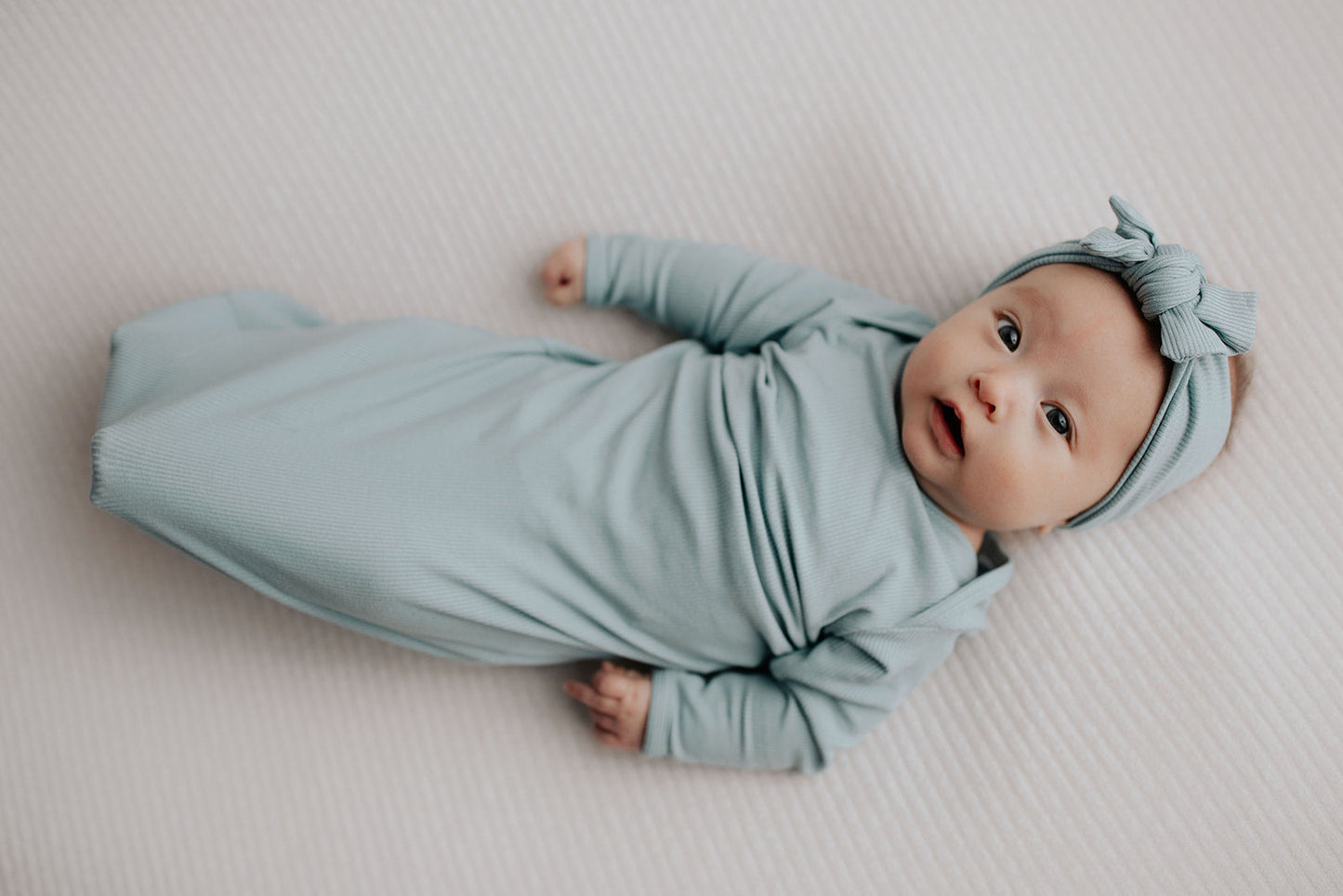Blue Bird Ribbed Knotted Newborn Gown