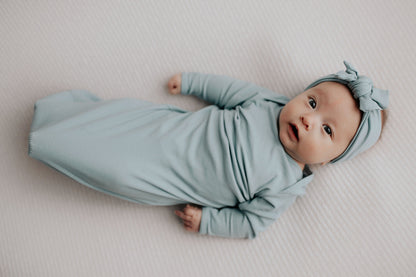 Blue Bird Ribbed Knotted Newborn Gown