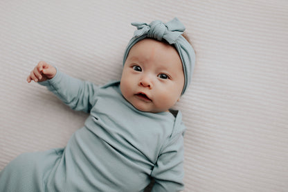 Blue Bird Ribbed Knotted Newborn Gown